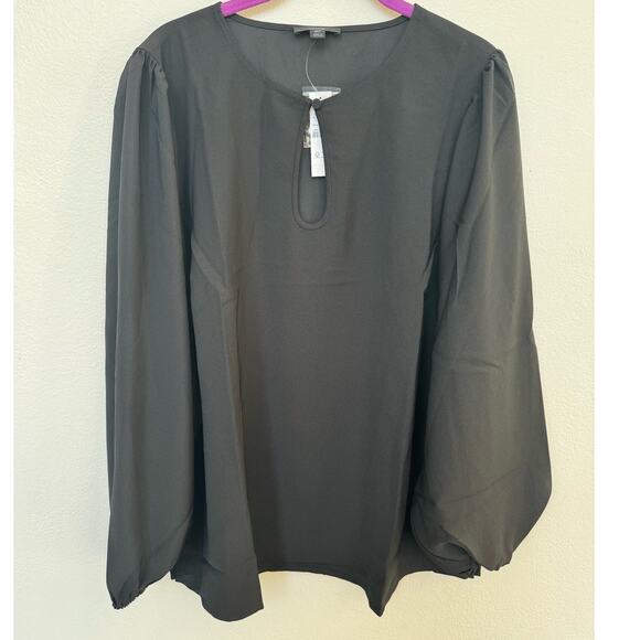 J. Crew Puff Sleeve Keyhole Neck Crepe Blouse Top Black Women's L Tall NWT - Picture 3 of 7